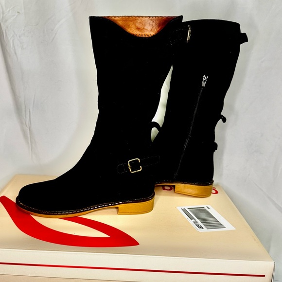 NEW W BOX Free PeopleBueno Izzy Black Suede Knee-High Engineer Boots 39 US 8.5–9 - Picture 1 of 7